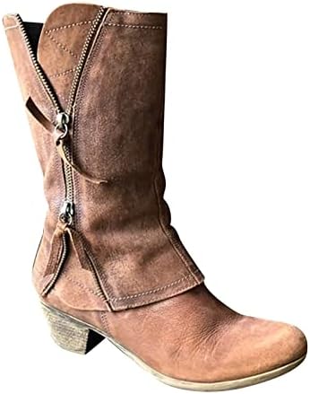 Ženske modne čipke cipele Vintage Western Cowboy Kngiht Boots Casual Toplo niske potpetice Srednje telefor