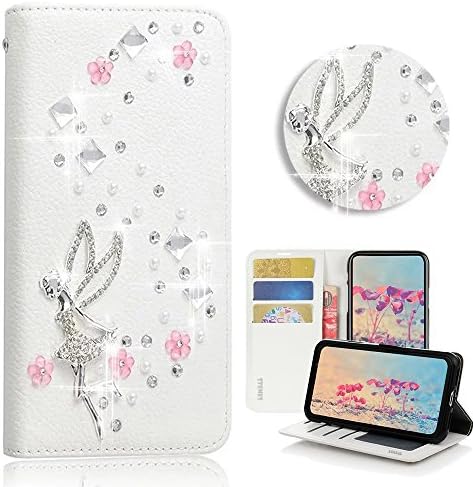STENES Moto G6 Play Case-Stylish - 3D Handmade Bling Crystal Girls Fairy Floral Design Wallet Slotovi za kreditne kartice Fold Stand
