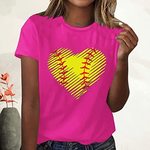 2023 Ljetni vrhovi Žene Ljubav Heart Print Grafički majica Kratki rukav bejzbol majice Labavi fit O-izrez bluza Thirts