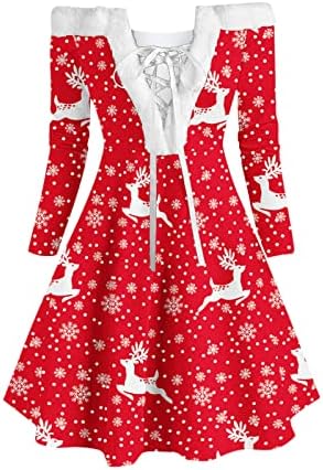 Božićne haljine za žene plaštene okrugle vrat Božićne drvce linijska haljina plus veličina elegantna kokturalna noćna haljina