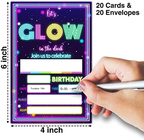 Kartice za rođendanske zabave, sjajmo u tamnim, 20 pozivnica sa 20 koverta, dečiji pribor za ukrašavanje slavnih za dečake - A03