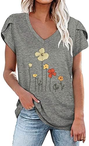Thirt Dame Ljeto Jesen kratki rukav 2023 Pamuk Dubinski V izrez Cvjetni grafički ručak za bluzu za bluzu za teen djevojke