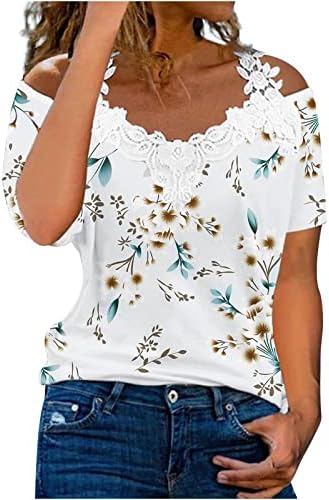 Najpopularna majica za žensko Ljeto Jesen kratki rukav mekani udobni čvorih 2023 odjeća trendy čipka pamuk V izrez grafička bluza