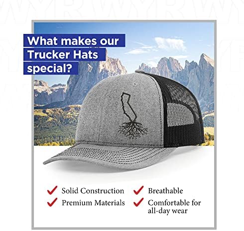 WYR Odjeća-Snapback šešir sa California korijenima dizajn, moderan kape za muškarce i žene, poliester pamuk bejzbol kapa s mrežicom leđa, šest-Panel kamiondžije kape, univerzalne veličine, vrijesak & Crna mreža