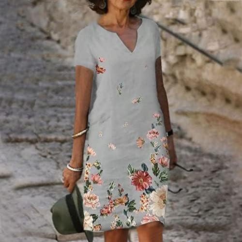 Ljetne haljine za žene plus veličine posteljina haljina kratki rukav V izrez vintage cvjetni ispis koljena dužina midi Shift haljina