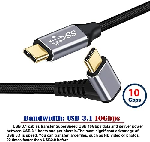 CABLECC TIP-C USB-C MALE 90 stupnjeva prema gore dolje do muškog USB3.1 10Gbps 100W podatkovni kabel za laptop telefon 50cm