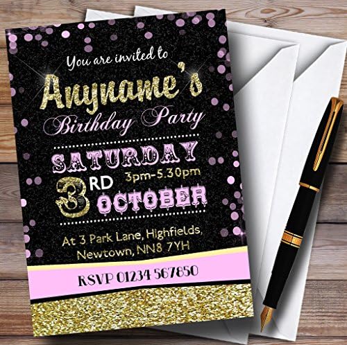 Glitter izgled bebe ružičaste i zlatne rođendane personalizirane pozivnice