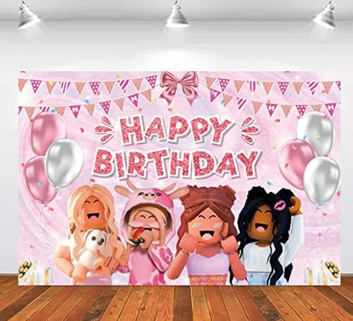 AICHENGZI djevojka igra Party rođendan Banner,Sandbox igra potrepštine dekoracije Pink djevojka Robot blokova pozadina