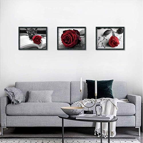 Vintage slika crno-bijela crvena ruža zidne umjetničke slike Set od 3 apstraktna zidna Umjetnost dekor cvjetna umjetnička boja za
