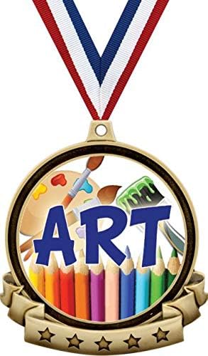 Art Medals - 2,5 Nagrada za medalju zlatne umjetnike uključuje crvenu bijelu i plavu vrpcu iz vrata, odlična djeca Art nagrada Prime