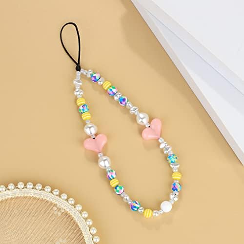 KANYEE šareni Privjesci za telefon sa perlama za telefon ručno rađena akrilna perla u obliku srca Lanyard narukvica za žene djevojke