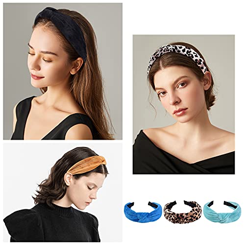 Deviegath 12 pakovanja pletenih traka za glavu za žene, modne trake za djevojčice sa širokim Leopard printom, jednobojne Turban obruče
