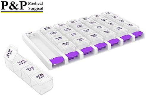Sedmična AM/PM kutija za pilule prijenosni putni recept & amp; Organizator futrola za lijekove s velikim odjeljcima koji se mogu ukloniti i dizajnom otpornim na vlagu P & amp;P Medical Surgical
