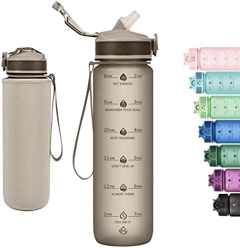 Newfad boca sa slamom, motivacijske boce za vodu od 32 oz s vremenskim markerom i bez rukava, BPA BESPLATNA Pljuskova za curenje,