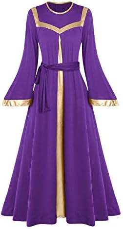 Žene Metalne liturgijske haljine za ples + pojas Bogoslužje kostim zvono dugih rukava Bi boja lirska plesna odjeća