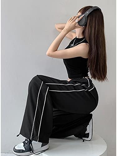 TIKWEK ženske hlače sa džepovima ravne elastične strugove hlače široke noge hlače