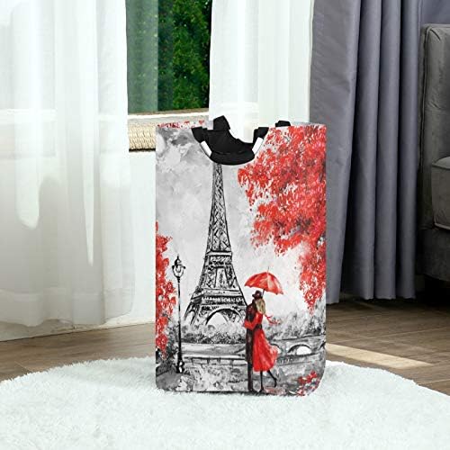 ALAZA velika korpa za veš za veš Evropska Francuska Eiffelov toranj torba za veš elegantna kanta za kućno odlaganje od oksfordske tkanine sa ručkama, 22,7 inča