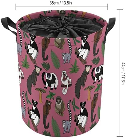 Okrugla torba za pranje veša Lemur uzorak vodootporna korpa za odlaganje sa poklopcem i ručkom