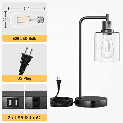 SHINESTAR Set od 2 Stolne lampe u industrijskom stilu sa USB portom i izlazom - 3-smerne Prigušive lampe za kontrolu dodira noćne lampe za dnevni boravak-uključuje 2 sijalice