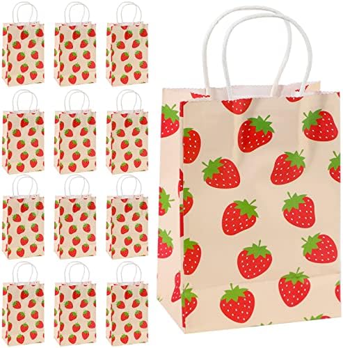 20 kom Strawberry Party Favor torbe papirne kese od jagoda sa ručkama slatke štampane kese od jagoda torbe za poslastice od zmija za bobičasto slatko one jagode tematske kratke potrepštine za rođendanske zabave
