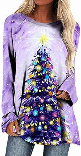 Ženski ružan Božić 3D štampani tunike Tops Holiday Dugi rukav Tee Shirts Tree grafički majice jesen bluza