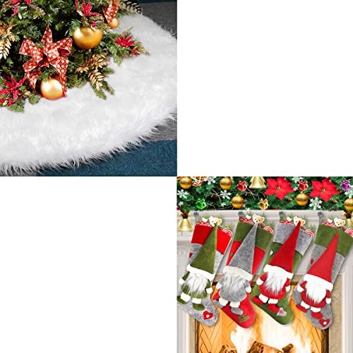 5 pakovanja božićne ukrase - 48 bijela krzna suknja i 18 velike švedske gnome čarape Xmas home party dekor