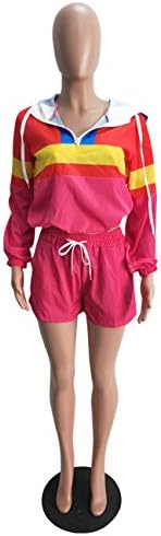 Angsuttc Žene Blok u boji 2 komada TrackSit Outfits Windbreaker duge rukave i kratke hlače