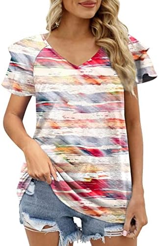 Vrhovi za žene Ljetna moda 2023, slojevita rukava slatka bluza scoop vrat plaža casual majica Novelty Tie Dye majica
