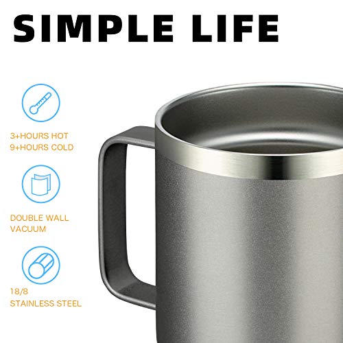 MEWWAY 12OZ šalica za kafu s ručkom i kliznom poklopcem, putni šalica od nehrđajućeg čelika sa ručkom, dvostruki zidni vakuum izolirani