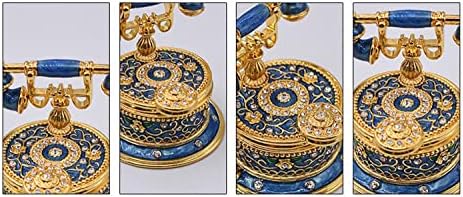 Kutija za nakit Kristalno zaljubljena Pewter nakit kutija Telefon Metal Bejeweled ručno oslikana figurica Kolekcionarski prsten, naušnice, Ogrlica držač dekor plave 3,3 x 3,3 x 1,57 inča