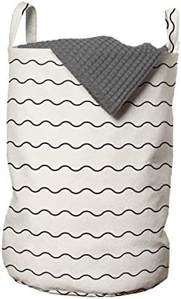 Lunarable Wave torba za veš, apstraktni minimalistički talasi koji prikazuju horizontalne linije savremena, korpa za korpe sa ručkama