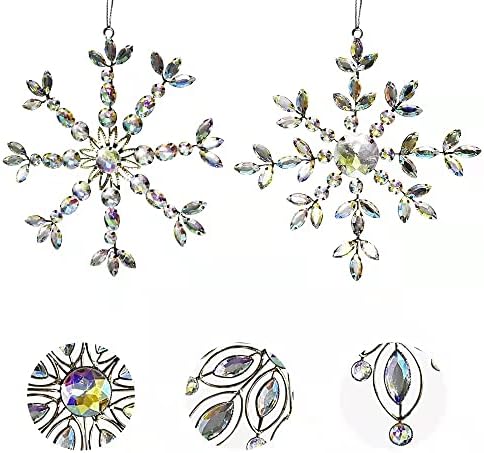 Crystal Božić snowflakes ukrasi, Set 3 Metal sa jasnim Kristal pahuljica za Božić tree Ornament, Big Clear Snowflake Božić ukras