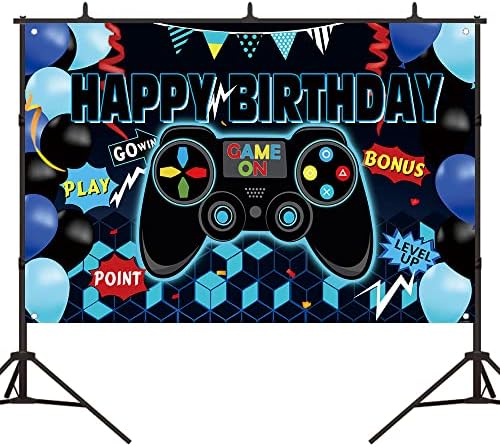 Bellimas igra na pozadini momci Happy Birthday video igra Backdrop nivo up deca rođendanske zabave potrepštine crna i plava Gamer