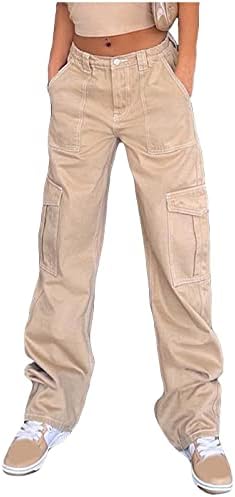 NDVYXX Žene teretne hlače Baggy Y2K crtež jogger pantalone Punk Ležerne prilike višestruki džepovi široki noga labavi pantalona u