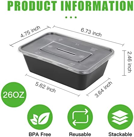 Hanmeze 50-pack Prep kontejneri, 26 oz posuda za hranu s poklopcima za prehrambenu hranu, BPA Besplatne plastične kutije za prehrambene