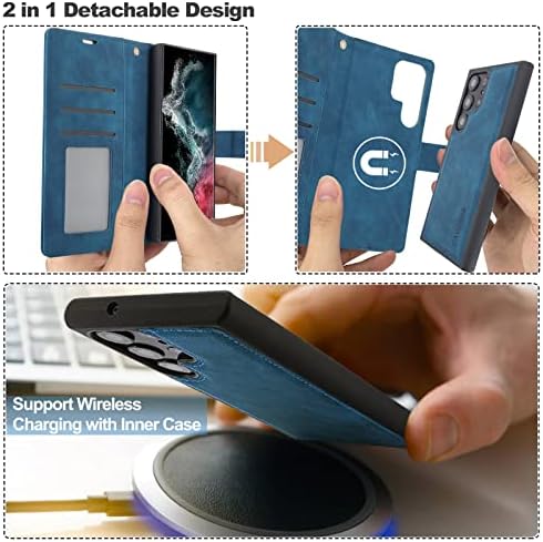 CAVOKAS novčanik za Samsung Galaxy S23 Ultra novčanik slučaj, 6.8 inčni magnetna odvojiva koža Flip slučaj sa držačima kartica, bežično punjenje podržan, Kick postolje telefon poklopac RFID Blokiranje, plava