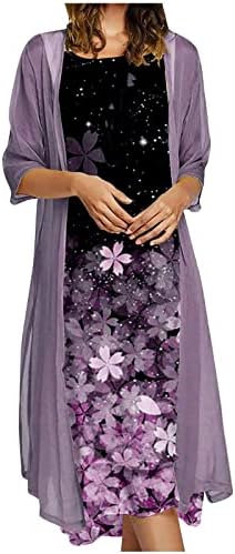 Haljina s kratkim rukavima za žene, ženski povremeni modni print o / vrat srednje duga dužina dvije komadne set haljine