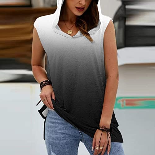Ženska košulja za trčanje bluza za žene modni Print bez rukava s kapuljačom Tank Tops čvrsti bočni prorez Casual Loose Basic