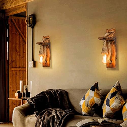 Wmdtr Retro industrija zidna lampa sa E27 ukrasom od drveta zidna lampa konopljina držač lampe Zidne svijećnjake za dnevni boravak,