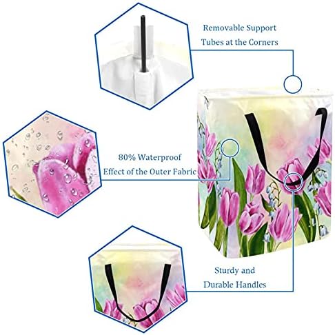 NDKMEHFOJ ručno izvučene tulipane korpe za veš vodootporne prljave odeće Sorter sklopiva meka ručka šarena za kućne odvojive nosače