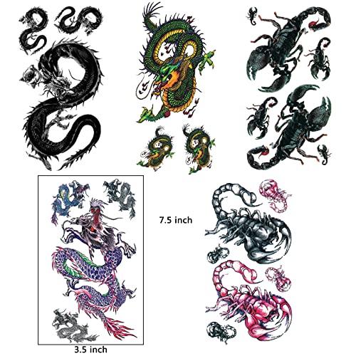 5 listova Scorpion Dragon Vodootporne privremene tetovaže Mala šareno životinjsko tijelo umjetnost realističke trajne tetovaže naljepnice ručni vrat donji dio na ramena ručni poklon za muškarce žene 7,5 * 3.5inch