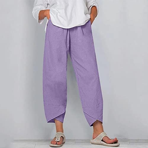 Ljetne kapri hlače za žene, ženske posteljine obrezane hlače visoki struk Čvrsti džepni džepni pantalone