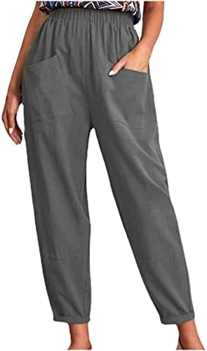Ženske elastične struke kapri hlače ravno noge pamučne pantalone prednje džepove u modnim obrezivim salinama hlače