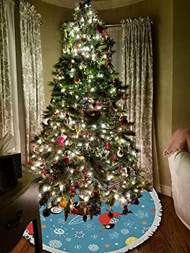 Vantaso božićno suknje sretne božićne ptice zvijezde Snowflakes Xmas Tree suknje sa maticom za partiju za zabavu Kućni dekor 48 inčni