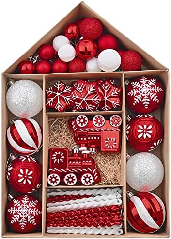 Valery Madelyn Božić Ball Ornamenti, 70ct tradicionalne crvene i bijele Shatterproof božićno drvo ukrasi vrijednost paket za Božić