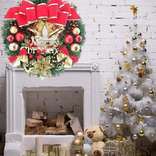 Božićni vijenac za uredbene vrata, ukrase božićnog drvca, viseći umjetni Xmas Garland, zvono, borove konuse, crvene bobice, lukovi