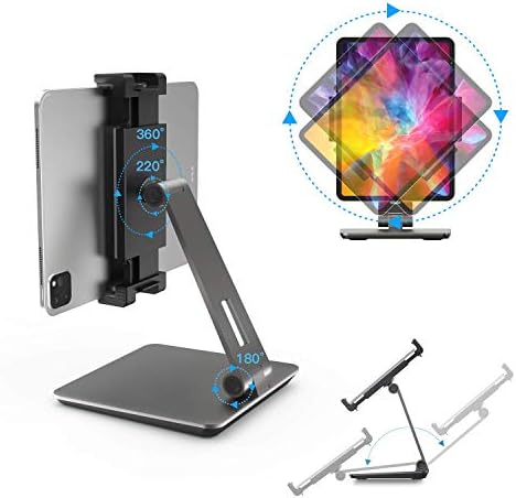 Postolje za tablet, podesivi teški aluminijski štand, okretni držač za 360 ° za iPad, Samsung Tab, Kindle, Dizajn za stol Kuhinja