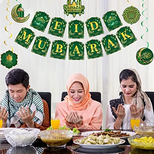 Korhonen Eid ukrasi za dom, Eid Mubarak ukrasi uključuje Eid Mubarak banner i ramazan Mubarak viseći vrtlog, ramazan Eid Mubarak party coccory Decor
