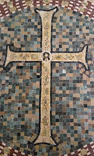 FixtureDisplays® 12x20 zidna Umjetnost Mramorno farbanje kamena podna pločica ručno rađeni uzorak Art pločice kameni krst dekor medaljon mermerni mozaik 16990-NPF