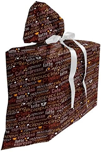 Lunarable tkanina za čajanke poklon torba, tipografija kafe riječi za kulturu kafe Cappuccino Latte ilustracija, sadašnja vreća za zabave rođendani sa 3 trake, 27, kesten braon